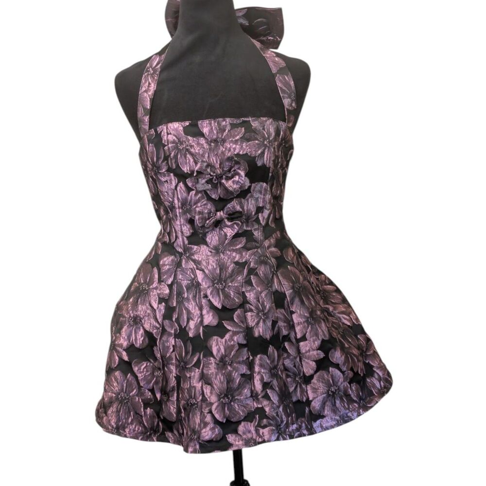 Sugar Thrillz Dolls Kill Metallic Floral Jacquard Corset Halter Dress S